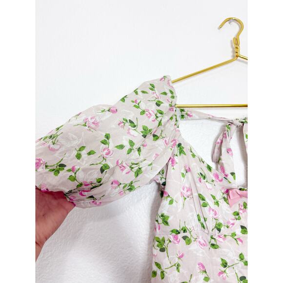 Revolve LPA Hartley Midi Dress Size Medium Floral Puff Sleeve Coquette Feminine - Picture 7 of 14